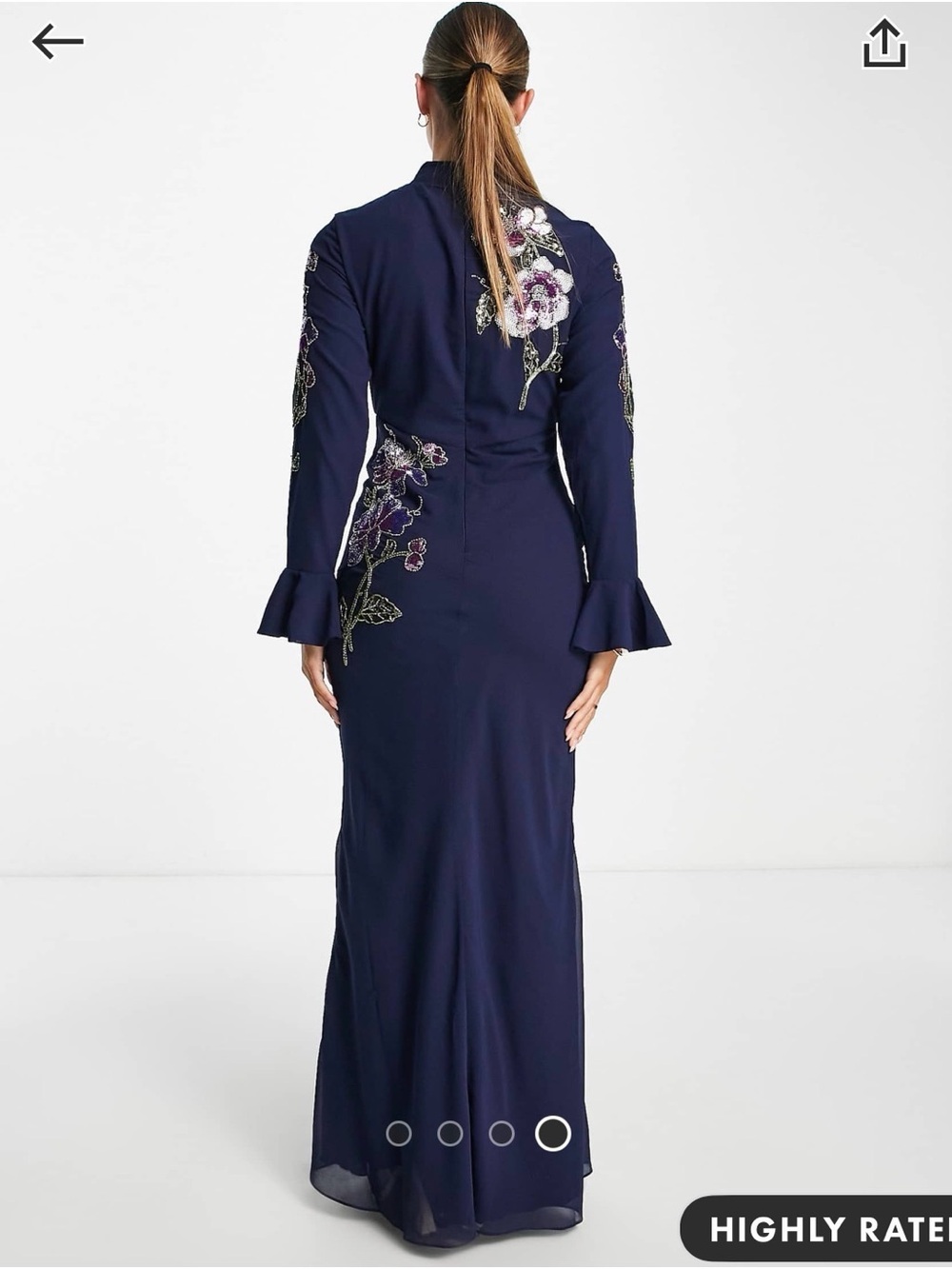 ASOS Navy Maxi and Long Sleeve Evening Gown - Picture 2 of 2
